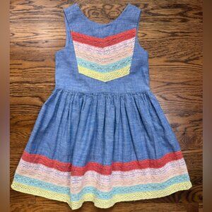 APHORISM Sleeveless A-Line Boho Chambray Colorful Cotton Striped Lace Kids Dress
